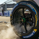 A photo of a smoking brake duct on a Formula E car in New York.